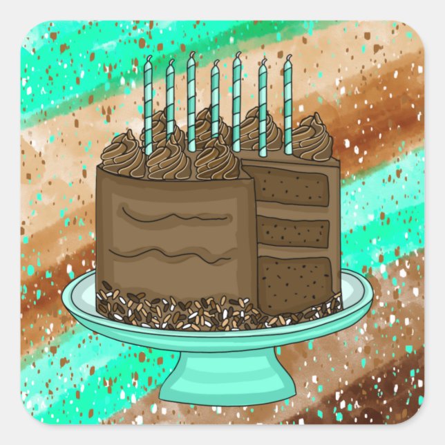 Teal and Brown Chocolate Cake Birthday   Square Sticker (Front)