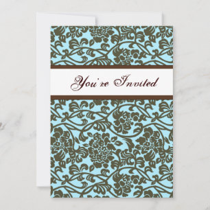 Teal and Brown Damask Housewarming Invitation