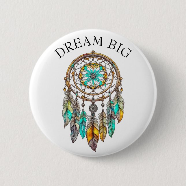 Teal and Brown Dreamcatcher | Dream Big 6 Cm Round Badge (Front)