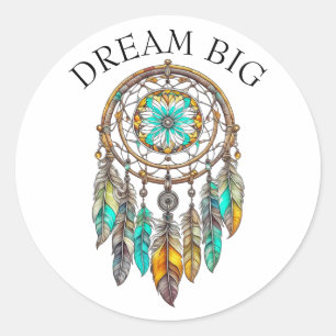Teal and Brown Dreamcatcher   Dream Big Classic Round Sticker