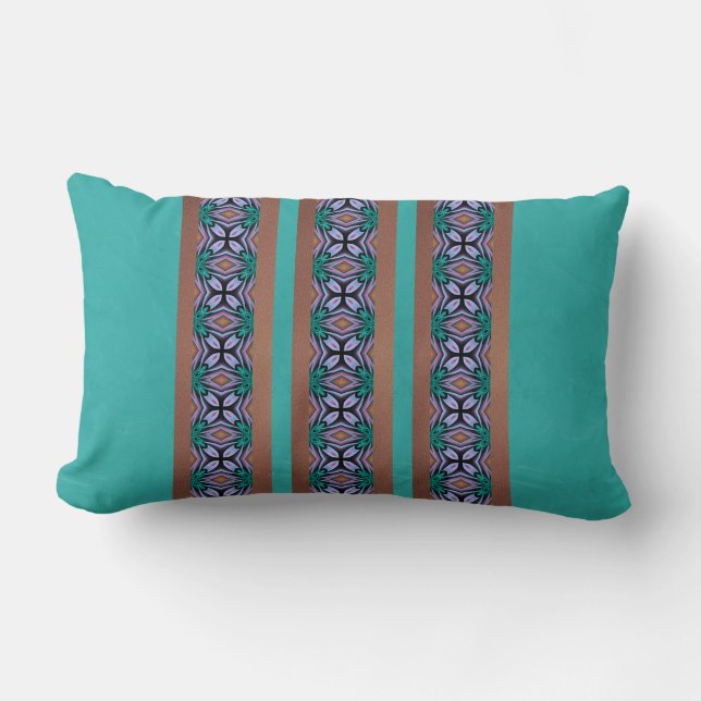 Teal and Brown Floral Designed Lumbar Cushion (Front)