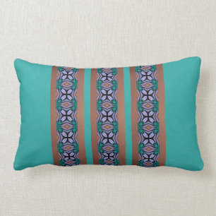 Teal and Brown Floral Designed Lumbar Cushion