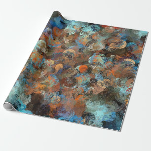 Teal and brown paint strokes wrapping paper
