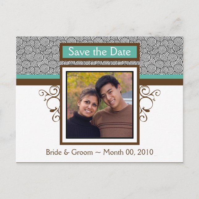 Teal and Brown Save the Date Photo Postcards (Front)