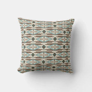Teal and Brown Southwestern Tribal Pattern Cushion