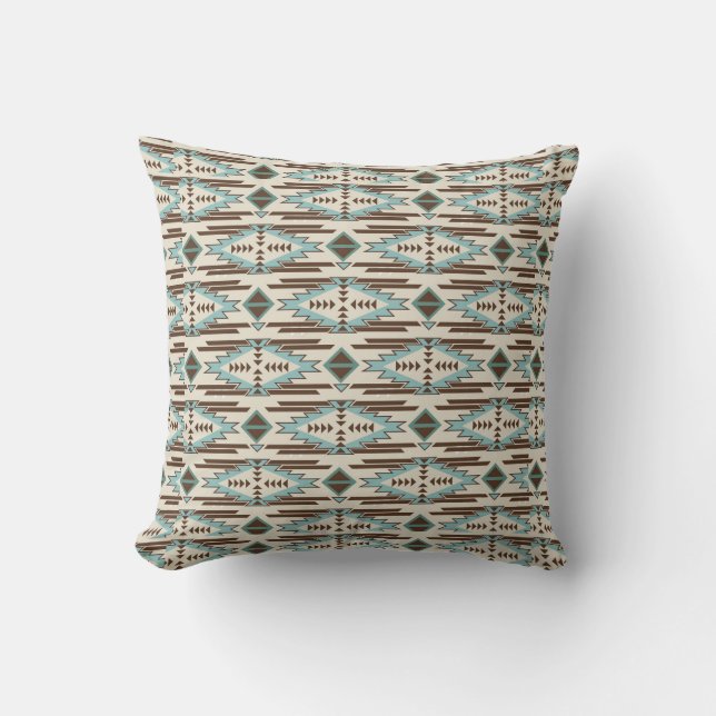 Teal and Brown Southwestern Tribal Pattern Cushion (Front)