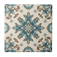 Teal and Brown Starburst Floral