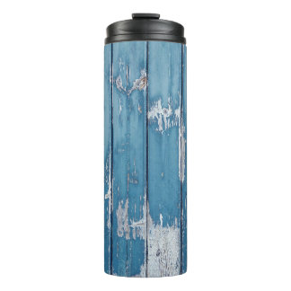Teal and brown wooden board thermal tumbler