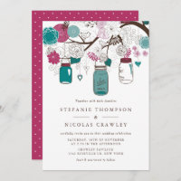 Teal and Burgundy Hanging Mason Jars Wedding