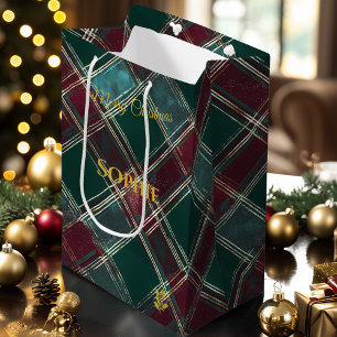 Teal and Burgundy Plaid Christmas Festive Custom Medium Gift Bag