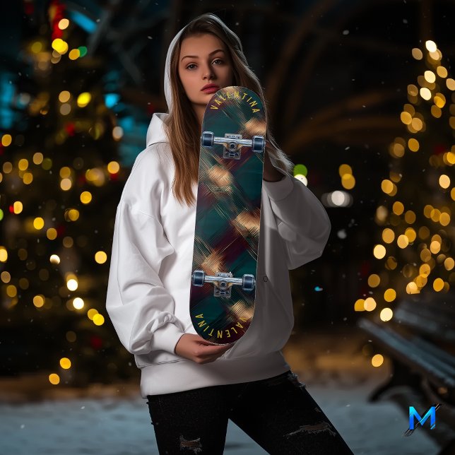 Teal and Burgundy Plaid Skateboard (Creator Uploaded)