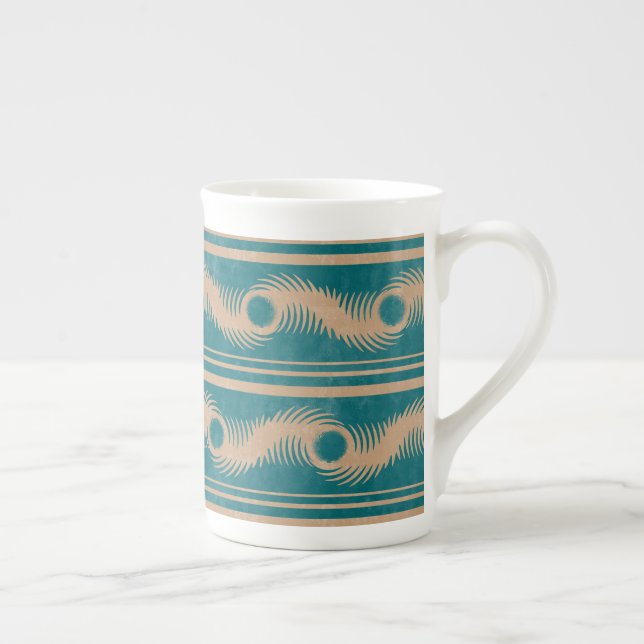 Teal and Caramel Spiral Geometric Striped Pattern Bone China Mug (Right)