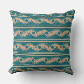 Teal and Caramel Spiral Geometric Striped Pattern Cushion