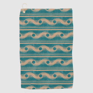 Teal and Caramel Spiral Geometric Striped Pattern Golf Towel