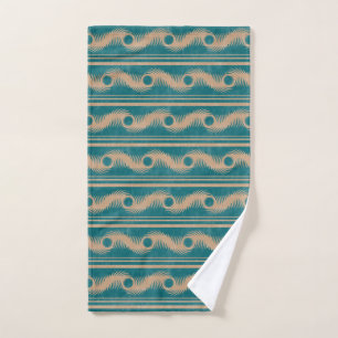 Teal and Caramel Spiral Geometric Striped Pattern Hand Towel