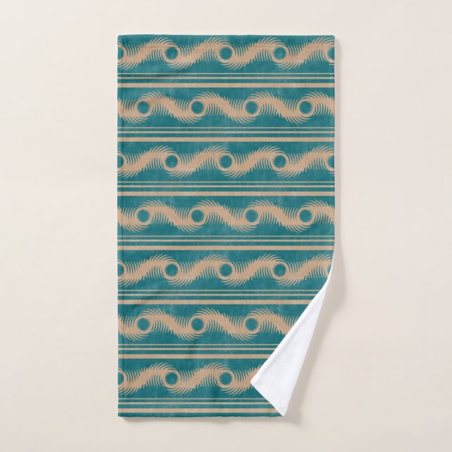 Teal and Caramel Spiral Geometric Striped Pattern Hand Towel (Hand Towel)