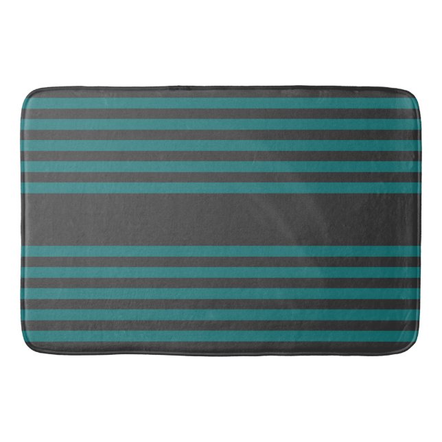 Teal and charcoal five stripe pattern bath mat (Front)