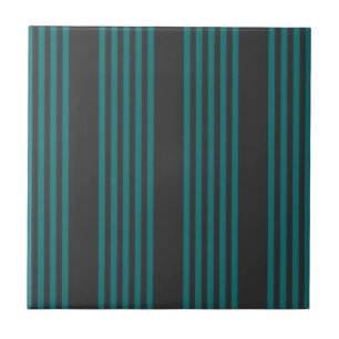 Teal and charcoal five stripe pattern ceramic tile