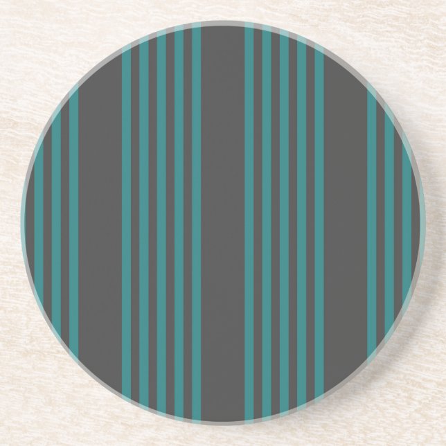 Teal and charcoal five stripe pattern coaster (Front)