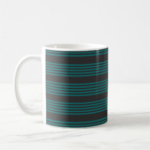 Teal and charcoal five stripe pattern coffee mug