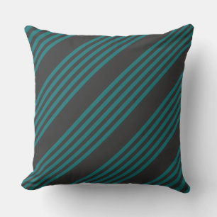 Teal and charcoal five stripe pattern cushion