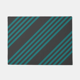 Teal and charcoal five stripe pattern doormat