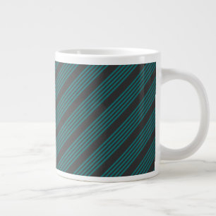 Teal and charcoal five stripe pattern large coffee mug