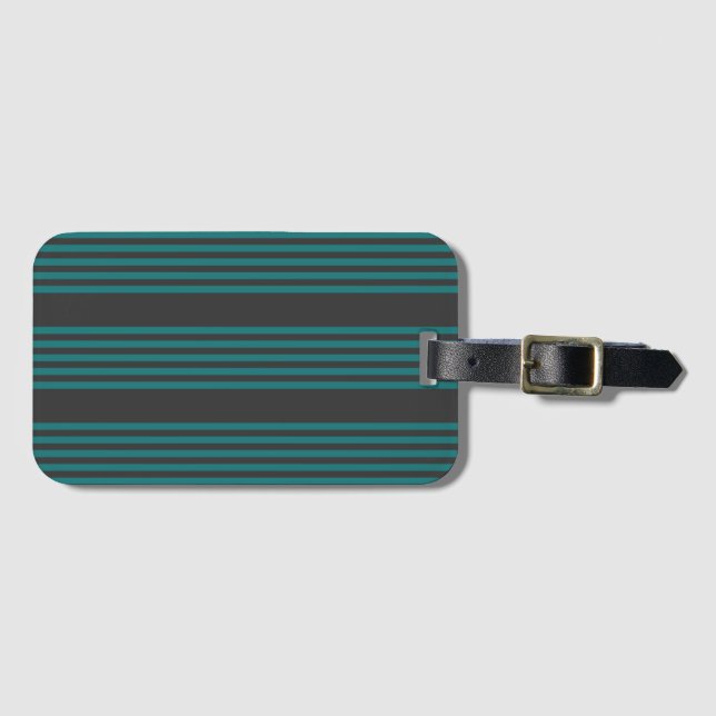 Teal and charcoal five stripe pattern luggage tag (Front Horizontal)