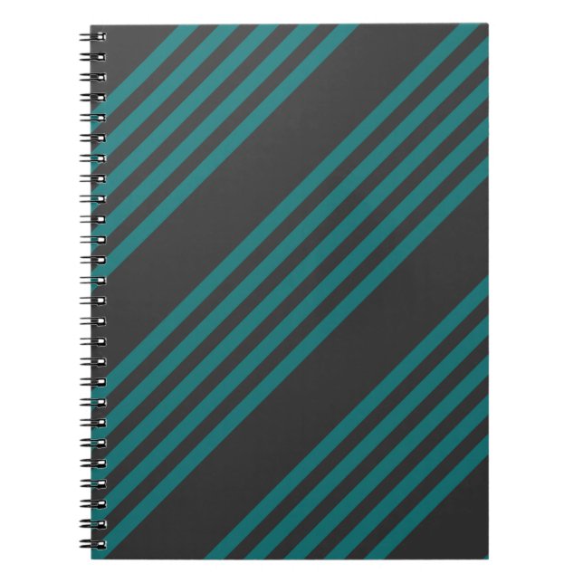 Teal and charcoal five stripe pattern notebook (Front)