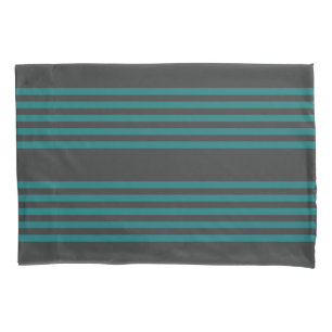 Teal and charcoal five stripe pattern pillowcase