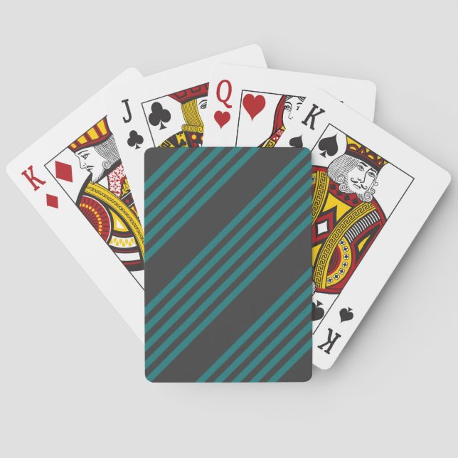 Teal and charcoal five stripe pattern playing cards (Back)