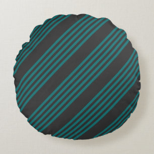 Teal and charcoal five stripe pattern round cushion