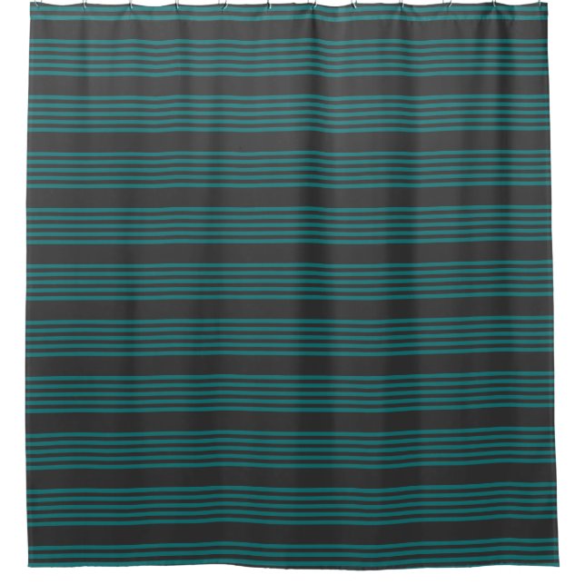 Teal and charcoal five stripe pattern shower curtain (Front)