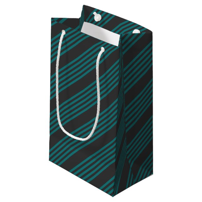 Teal and charcoal five stripe pattern small gift bag (Front Angled)