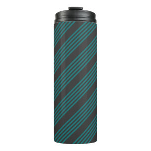 Teal and charcoal five stripe pattern thermal tumbler