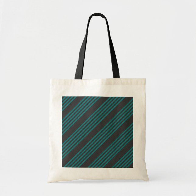 Teal and charcoal five stripe pattern tote bag (Front)