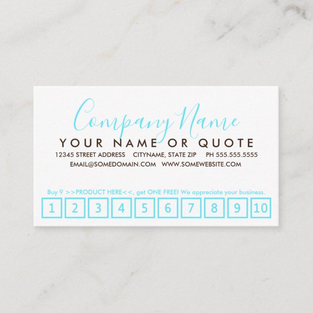 teal and chocolate strokes loyalty punch card (Front)