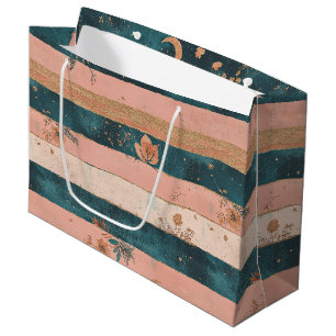Teal and Clay Celestial Stripe with Tribal Details Large Gift Bag