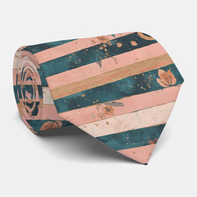 Teal and Clay Celestial Stripe with Tribal Details Tie (Rolled)