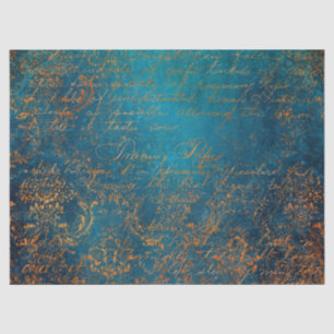 Teal and Copper Patina Calligraphy Tissue Paper