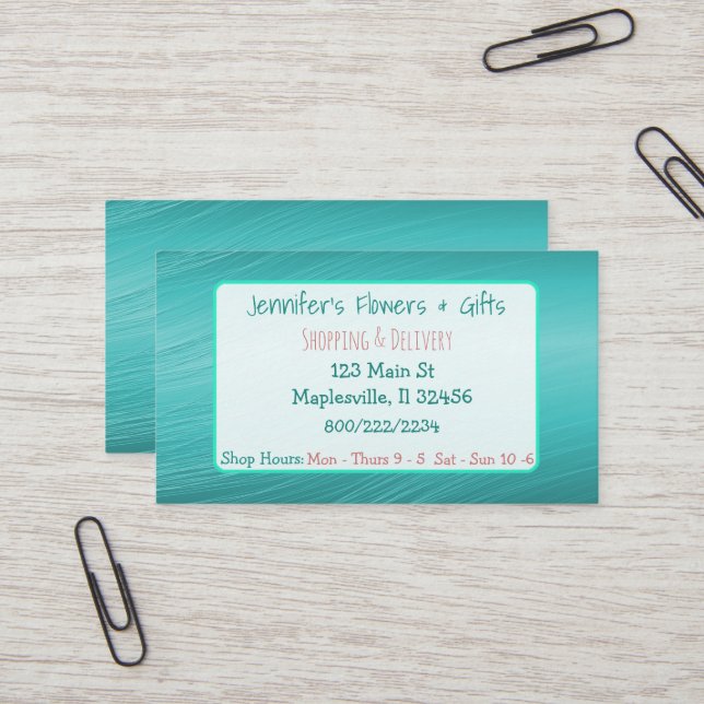 Teal and Coral Business Card (Front/Back In Situ)