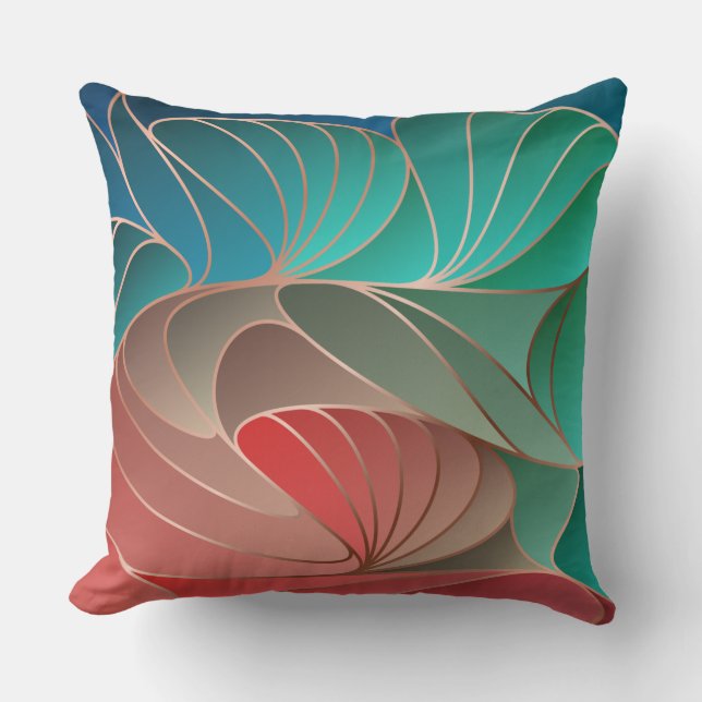 Teal and Coral New Art Nouveau Cushion (Front)