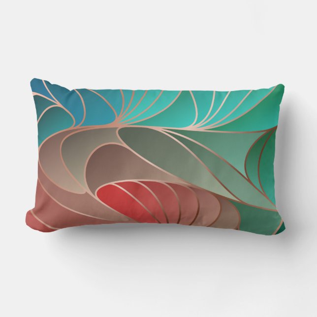 Teal and Coral New Art Nouveau Lumbar Cushion (Front)