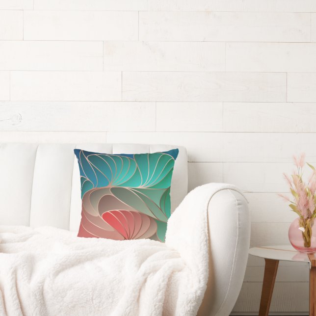 Teal and Coral New Art Nouveau Throw Pillow (Couch)
