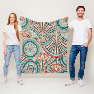 Teal and Coral Nouveau Flow Fleece Blanket
