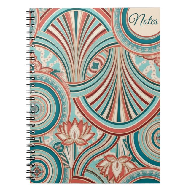 Teal and Coral Nouveau Flow  Notebook (Front)