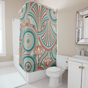 Teal and Coral Nouveau Flow Shower Curtain