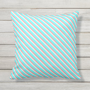 Teal and Coral Stripes Outdoor Cushion
