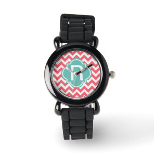 Teal and Coral Zig Zag Wristwatch Customisable