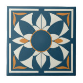 Teal and Cream Azulejo Mandala Ceramic Tile (Front)